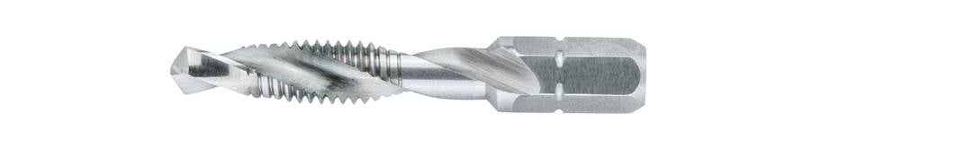 Taraud à métaux à filets hélicoïdaux, adapté pour le taraudage de filets intérieurs dans des pièces.