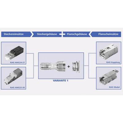 'VARIANTE 1' présente une combinaison de boîtiers de connecteurs et d'insertions de bride, illustrée avec des images techniques de composants.