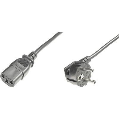 Câble réseau noir avec deux types de fiches : à gauche une fiche d'appareil IEC, à droite une fiche Schuko.