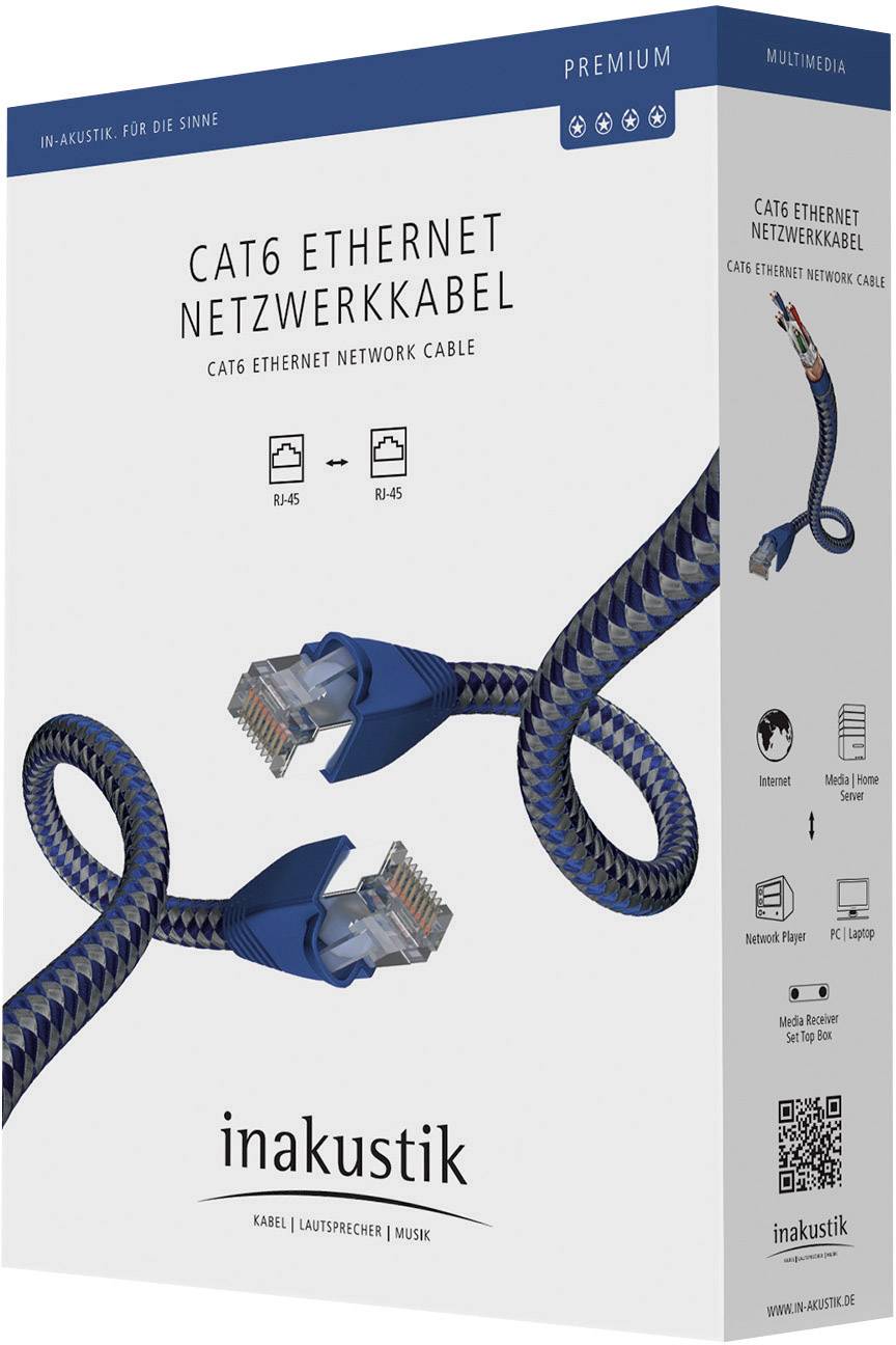 Inakustik 00480305 RJ45 Câble réseau, câble patch CAT 6 SF/UTP 5.00 m argent-bleu avec cliquet d'encastrement 1 pc(s)-3
