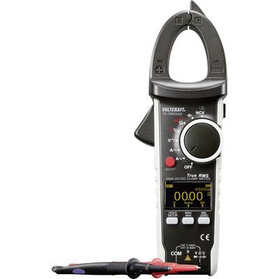 Appareil de mesure numérique avec pince ampèremétrique et affichage de différentes valeurs de mesure. Adapté aux mesures AC/DC et à d'autres vérifications électriques.