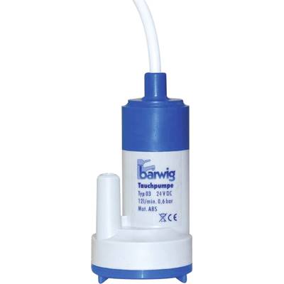 Une pompe de plongée blanche et bleue de la marque "barwig", modèle 03, 24V CC, fonctionnant avec une capacité de 12 litres par minute à 0,6 bar.