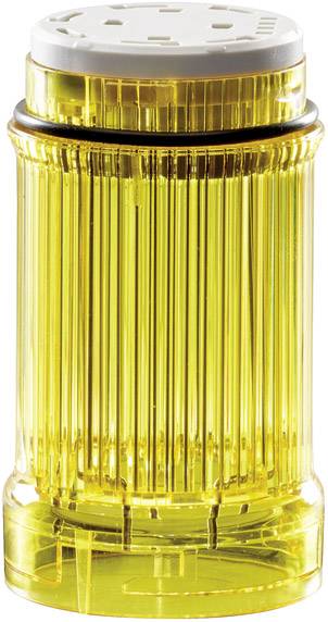 Un saupoudroir transparent jaune avec un couvercle blanc perforé.