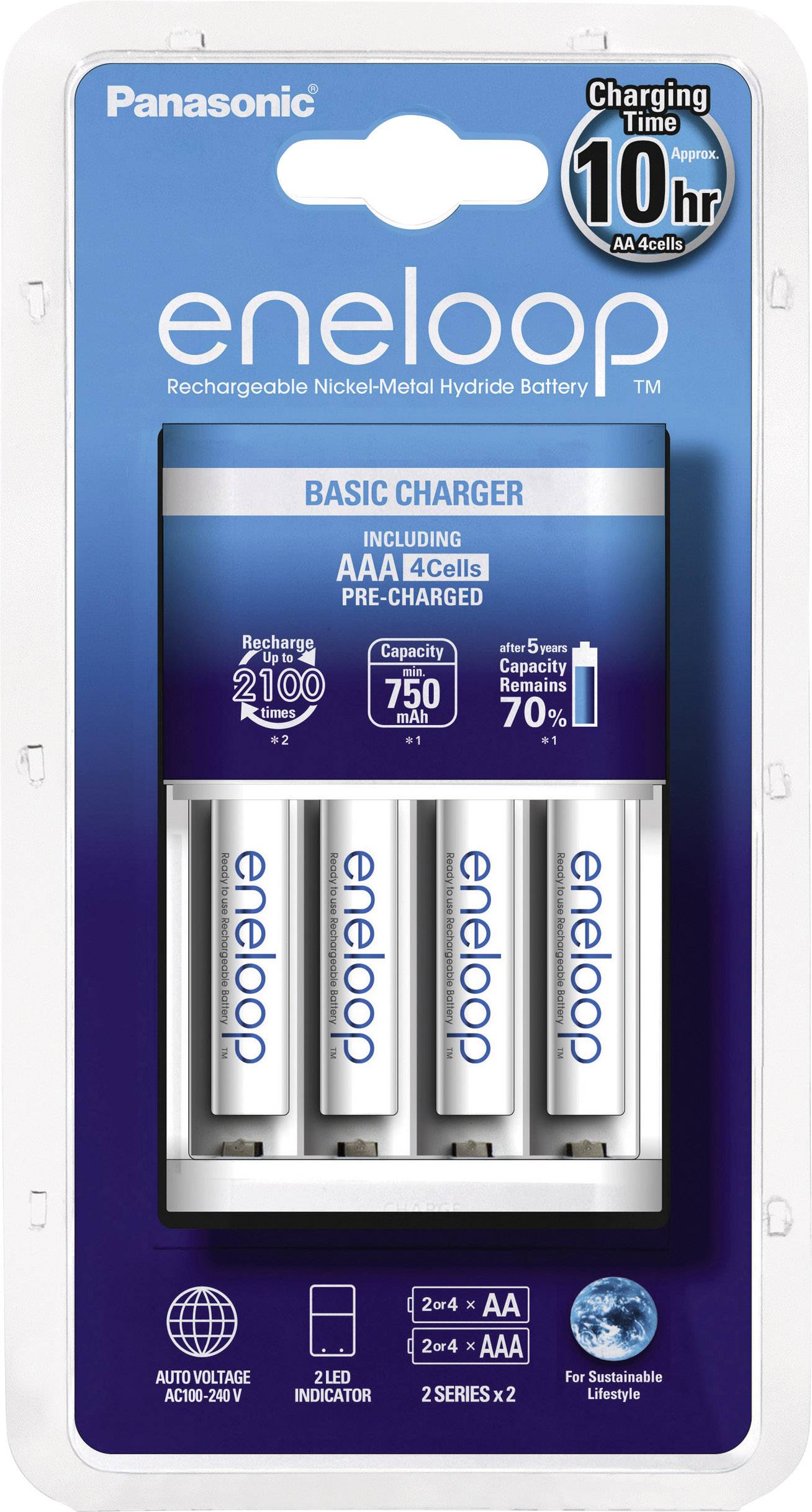 Chargeur De Piles Rondes Nimh Avec Accus Panasonic Bq Cc51 4x Eneloop