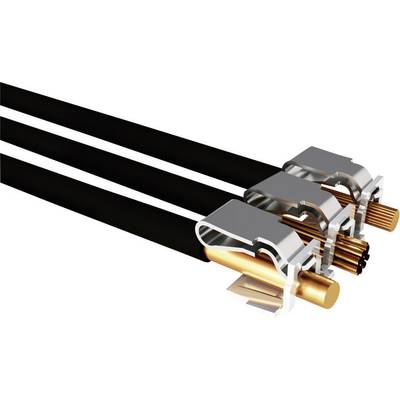 Trois câbles noirs avec des extrémités en cuivre et en métal, adaptés aux connexions électriques.