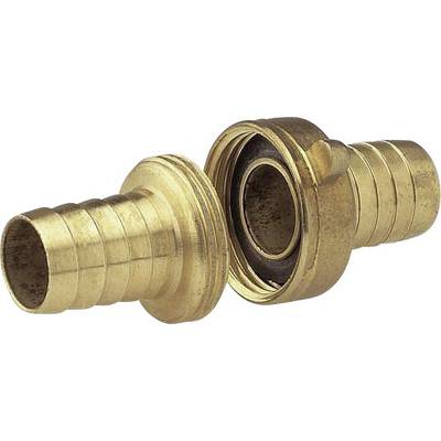 Deux raccords de tuyau en laiton qui servent à connecter des tuyaux ou des tubes. Ils possèdent des extrémités cannelées pour une prise sécurisée.