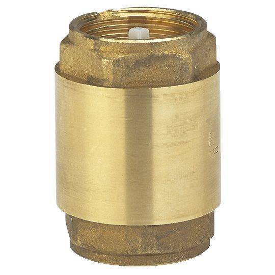 Clapet anti-retour en laiton avec filetage cylindrique. Empêche le reflux de liquides dans les conduites.