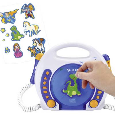 Un jouet pour enfants avec un motif de dinosaure et une planche d'autocollants représentant des dinosaures, des licornes et une princesse.