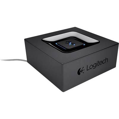 Un récepteur audio Bluetooth rectangulaire noir de la marque Logitech avec un bouton central.