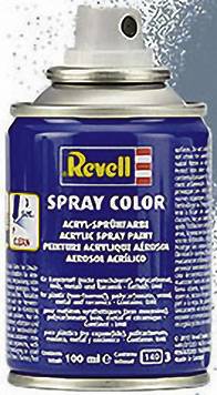 Bombe de peinture Revell Spray Color, fond bleu, buse de pulvérisation reconnaissable. Contient de la peinture acrylique en aérosol, capacité de 100 ml.