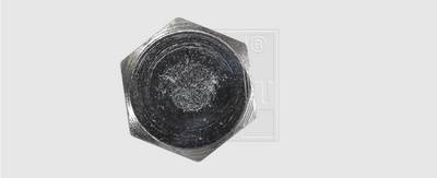 Un écrou hexagonal argenté sur un fond gris.