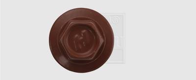 'Une tête de vis hexagonale brune en plastique sur un fond gris.'