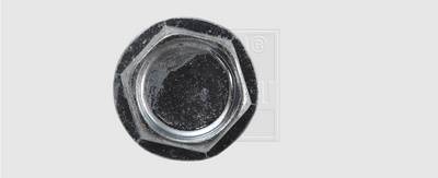 Écrou hexagonal sur un fond gris, argenté et légèrement usagé. Principalement utilisé pour la fixation de vis.