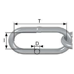 Une liaison en chaîne avec les dimensions : T, D et l représente les dimensions d'un maillon dans un dessin technique.