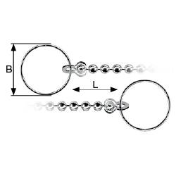 Un diagramme montre les dimensions d'une connexion en chaîne avec des maillons sphériques, identifiés par les lettres 'B' pour la hauteur et 'L' pour la longueur.