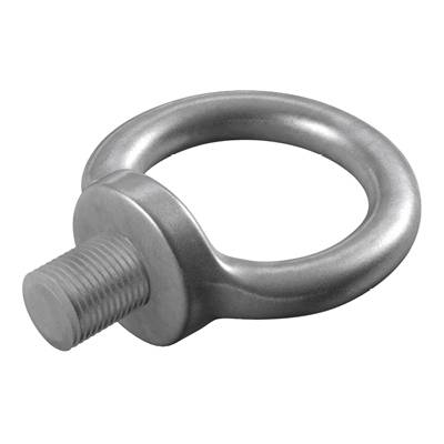 Boulons à anneau métalliques filetés, utilisés pour fixer ou sécuriser des matériaux en les vissant dans des surfaces appropriées.