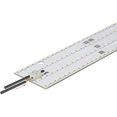 Barrette LED avec plusieurs rangées de petites LED rondes. Deux câbles noirs sont connectés en bas à gauche.