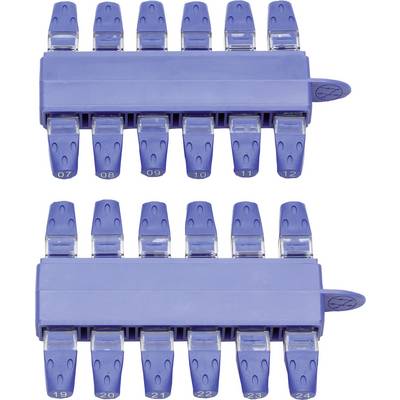 Ensemble de gestion de câbles comprenant deux supports bleus, chacun équipé de douze clips numérotés pour l'organisation des câbles.