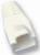 Un connecteur RJ45 blanc, typique des câbles Ethernet, avec un capuchon de protection pour réduire les risques de rupture du câble.