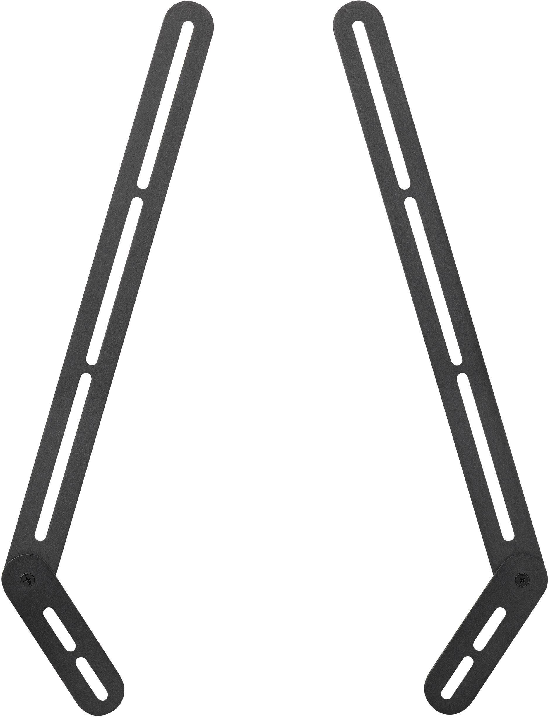 Deux tiges métalliques noires parallèles comportant plusieurs fentes oblongues permettant une fixation flexible sur des objets.