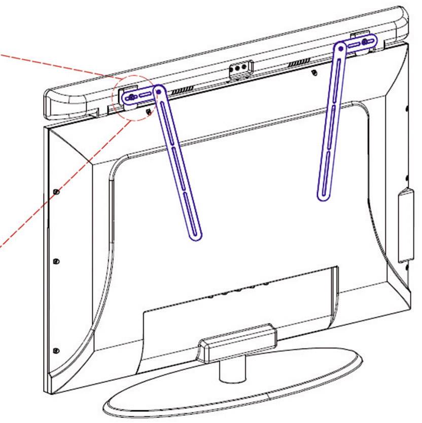 Vue arrière d'un moniteur équipé d'un support mural. Deux supports de fixation sont montés sur la partie supérieure arrière du moniteur.