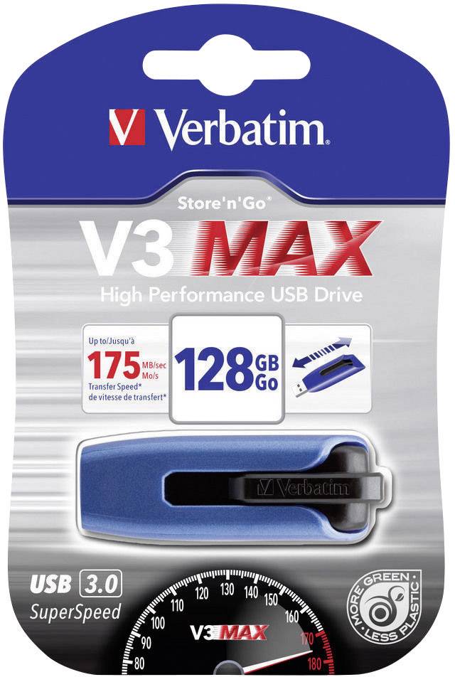 Clé USB 3.2 Verbatim 128 Go, V3 MAX, bleu-noir Type-A, (R) 300 Mo/s, (W) 70 Mo/s, blister de vente au détail-4