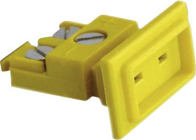 Connecteur de fusible électrique jaune avec contacts métalliques, utilisé pour relier des circuits électriques dans des appareils électroniques.