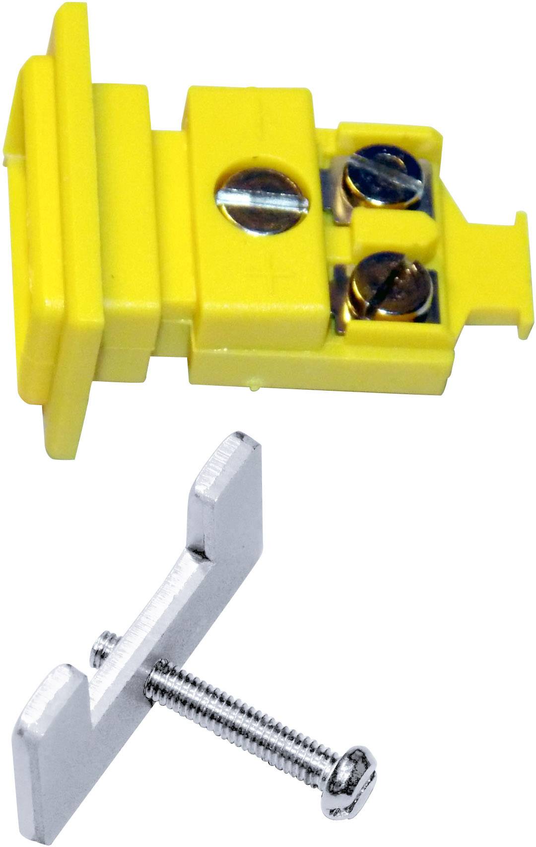 Ensemble de connecteur thermocouple jaune, composé d'un connecteur jaune et d'une vis en métal argenté.