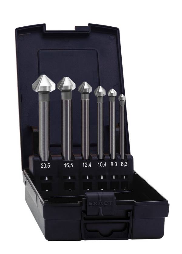 Exact 50727 Jeu de fraises coniques 6 pièces 6.3 mm, 8.3 mm, 10.4 mm, 12.4 mm, 16.5 mm, 20.5 mm HSS tige cylindrique 1 set