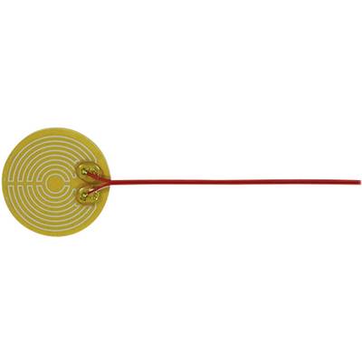 Un capteur de pression rond et plat avec un boîtier jaune et des fils de connexion rouges, utilisé pour mesurer les variations de pression.