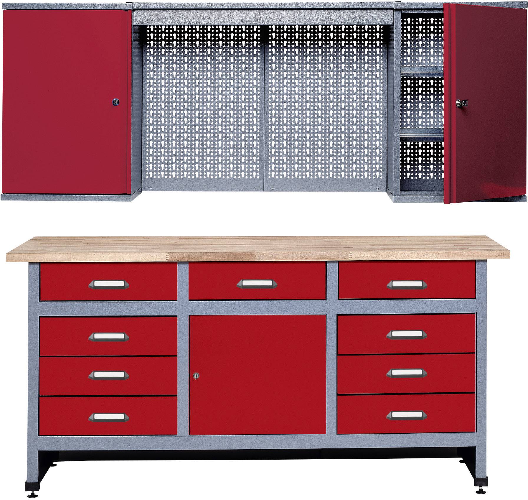 Küpper 70428-2 Set établi et armoire murale rouge, gris-argent