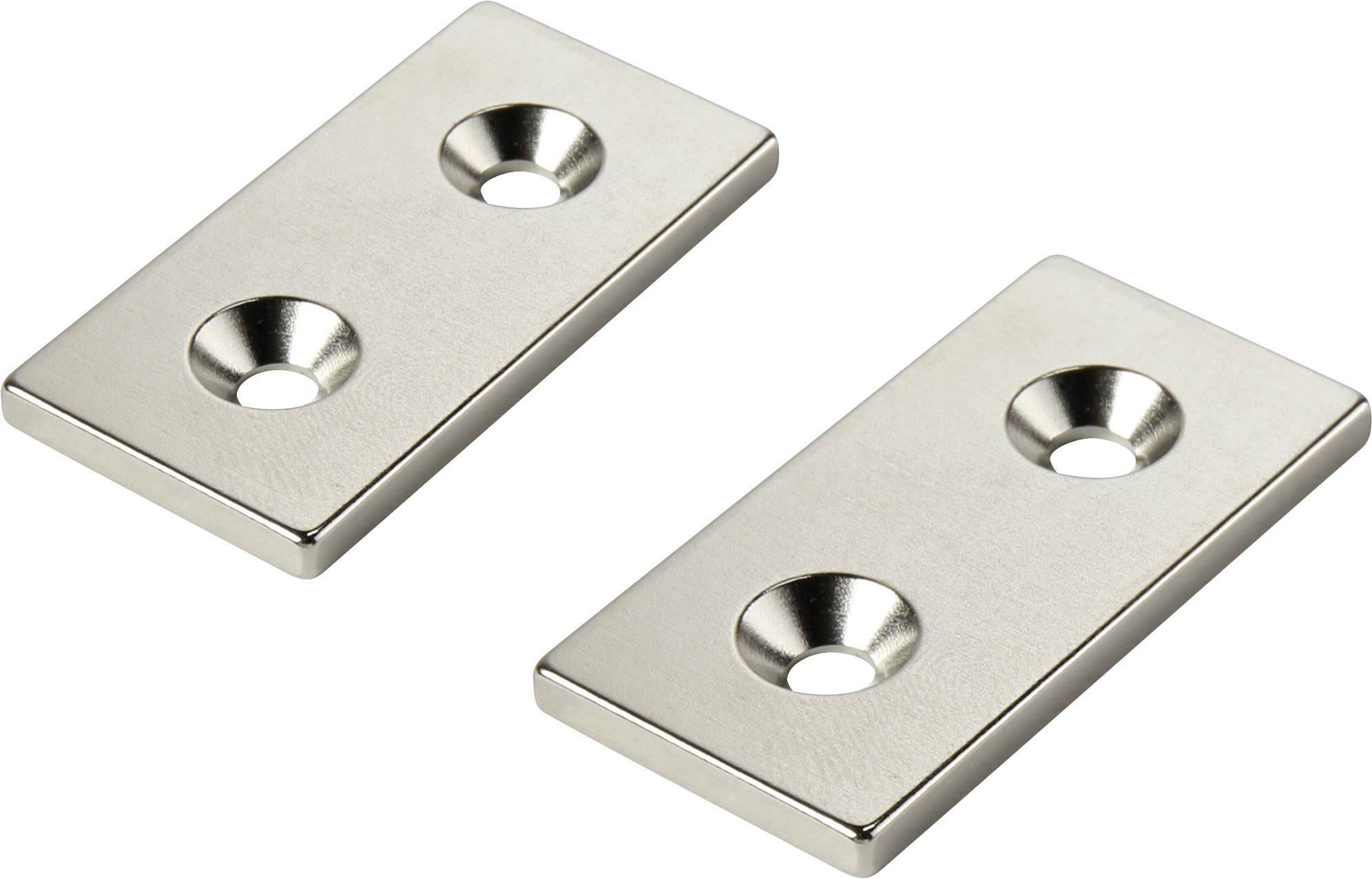 TRU COMPONENTS TC-12250652 Aimant permanent rectangulaire (L x l x H) 40 x 20 x 5 mm M4 Température limite (max.): 150 °