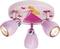 Un plafonnier rose avec trois spots et un motif de princesse sur la base.
