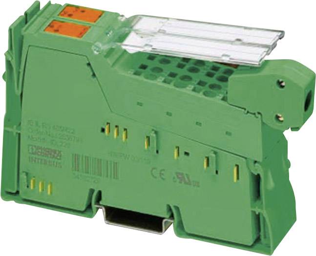 Composant électrique vert avec des connexions enfichables et un capot de protection, probablement destiné à des applications industrielles ou des câblages.