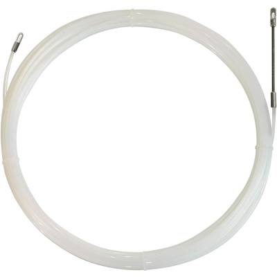 Un câble blanc, flexible, avec des œillets aux deux extrémités, probablement un fil de tirage pour les installations de câblage.