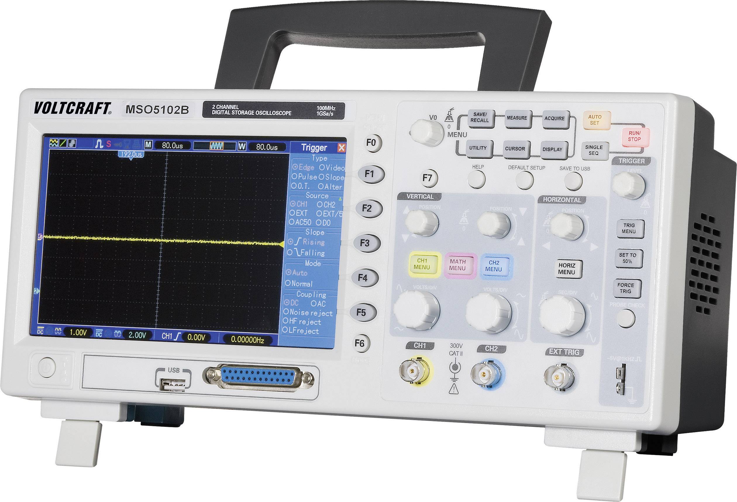 Oscilloscope numérique VOLTCRAFT MSO5102B 100 MHz 1 Géch/s 512 kpts 8