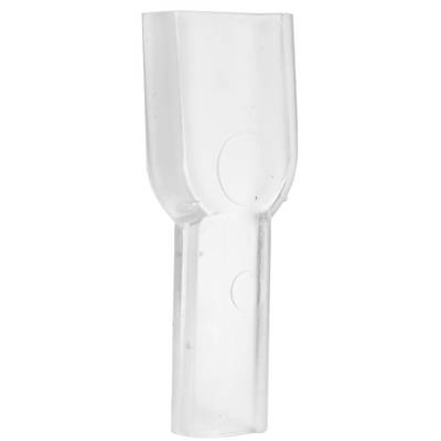 Un connecteur en plastique transparent avec une ouverture plate à une extrémité, probablement adapté aux connexions de câbles électriques.