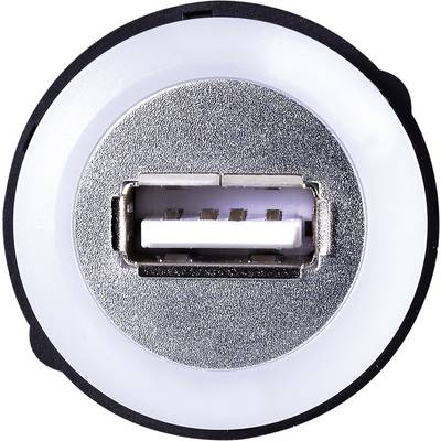 Un connecteur USB-A photographié de dessus. La prise est entourée d'un cadre métallique sur toute sa périphérie.