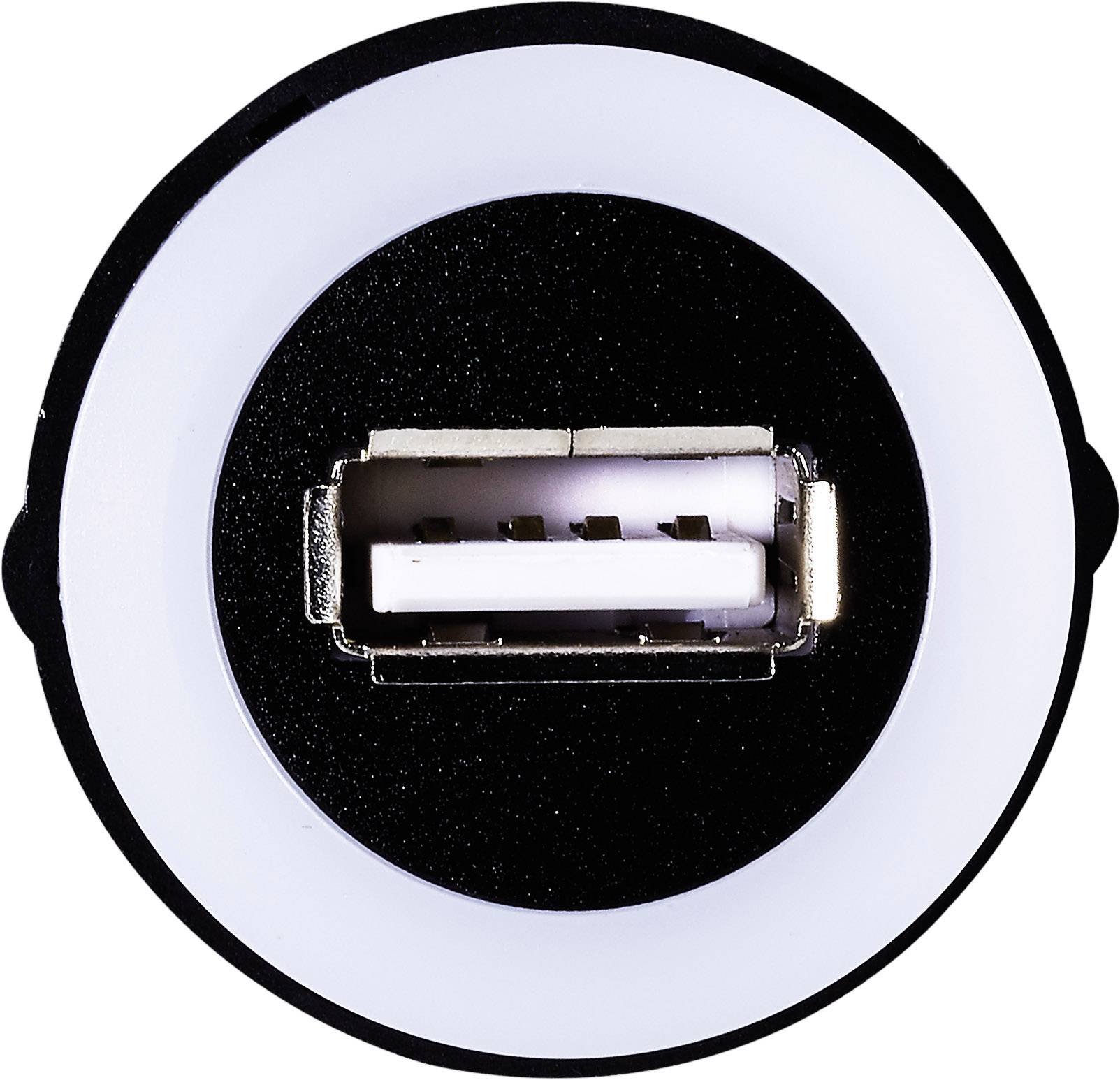 Port USB de type A, présenté de face. L'emplacement est entouré d'un anneau blanc, placé sur un fond noir.