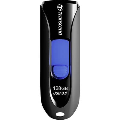 Clé USB de 128 Go, USB 3.1, design noir et bleu.