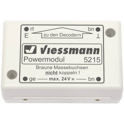 'Viessmann Powermodul 5215' avec des indications pour la connexion des bornes de masse brunes. Tension maximale : 24V.