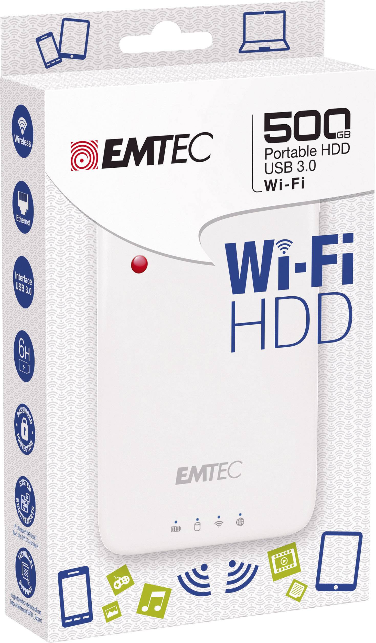 Disque dur WiFi Emtec 500 Go blanc sur le site Conrad 1231766