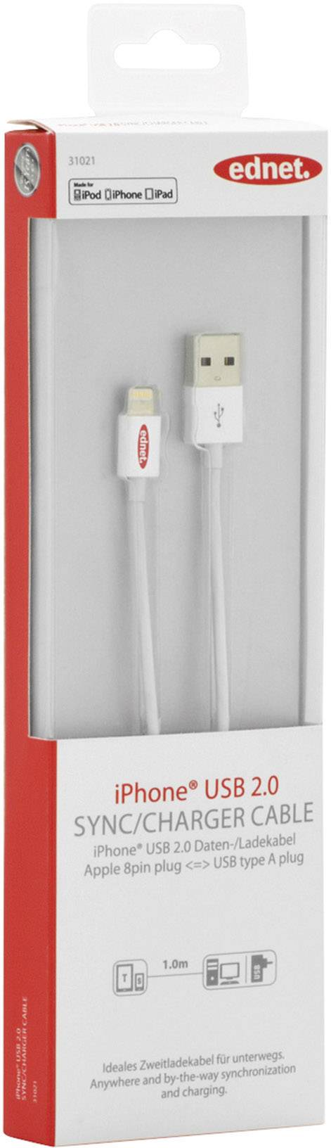 ednet Câble USB 1.00 m blanc contacts dorés 31021-1