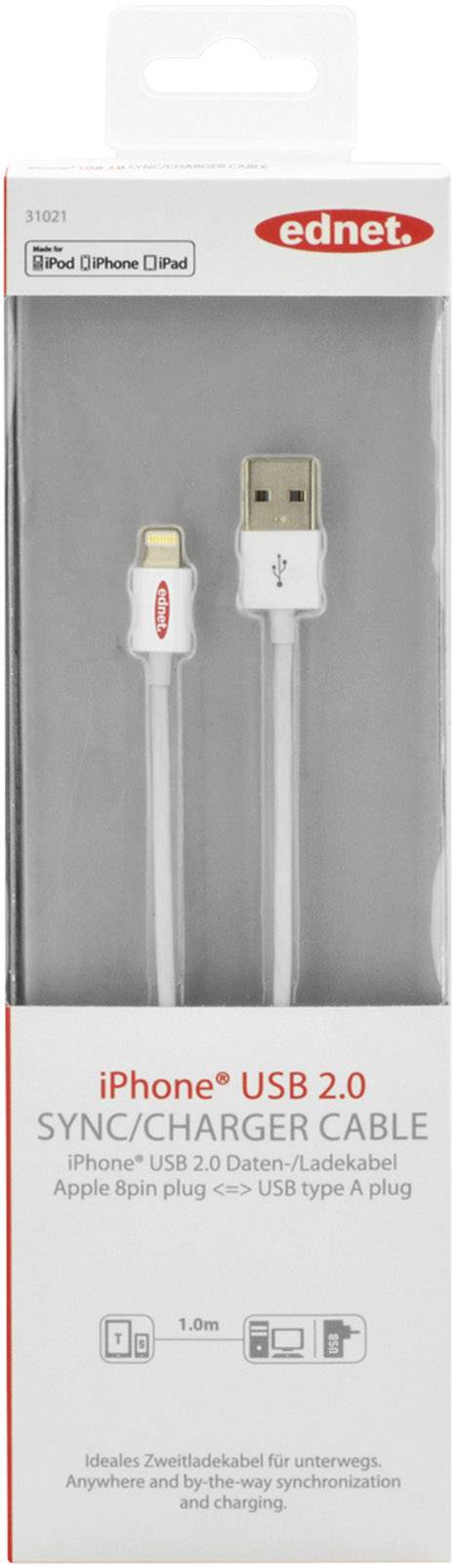 ednet Câble USB 1.00 m blanc contacts dorés 31021-2