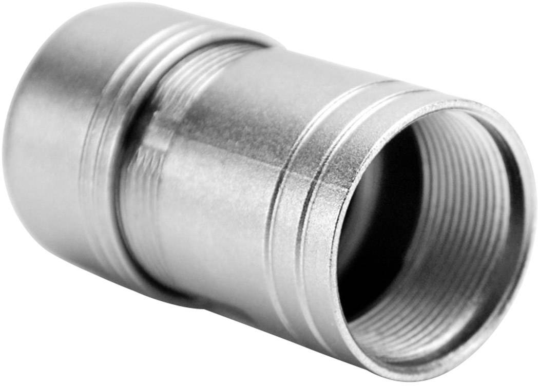 Adaptateur de raccordement argenté avec filetages aux deux extrémités, de forme cylindrique, adapté aux connexions mécaniques ou hydrauliques.
