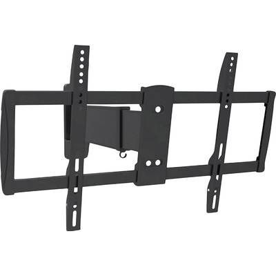 Support mural noir pour téléviseur à écran plat avec bras ajustables et rail de montage. Adapté à différentes tailles de téléviseurs.