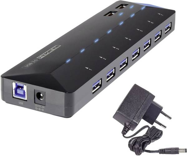 Renkforce RF-3806034 Hub USB 7 ports USB-A USB 3.0 5 GBit/s avec port de charge rapide, avec LEDs de statut noir