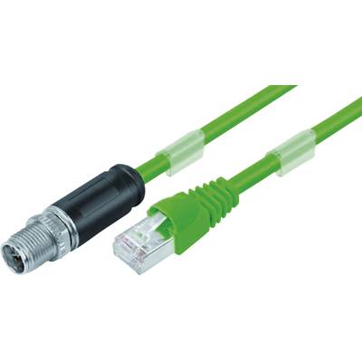 Un câble Ethernet vert avec une fiche RJ45 et un connecteur industriel.