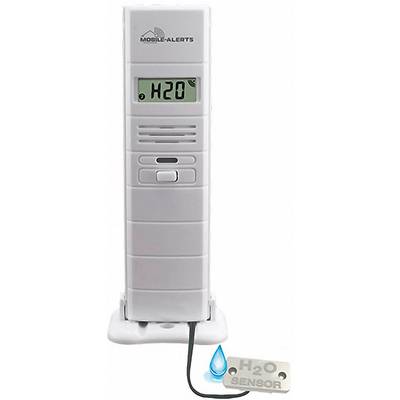 Un appareil de mesure blanc rectangulaire avec un affichage numérique indique 'H20'. Un câble relie l'appareil à un capteur portant l'inscription 'H2O SENSOR' et arborant un symbole de goutte d'eau bleu.