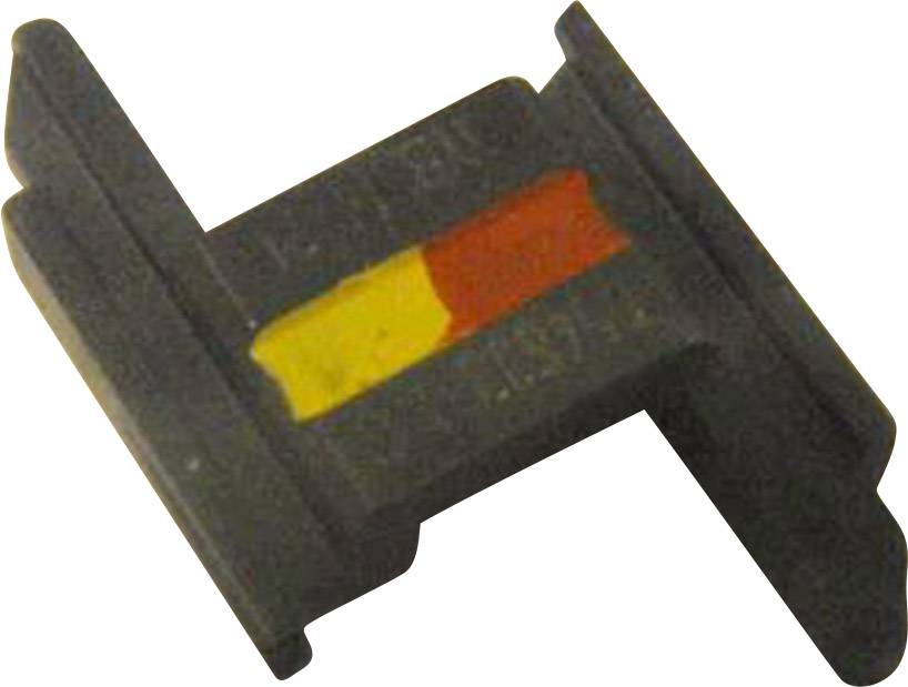Un support en plastique avec un connecteur rouge et jaune au centre.